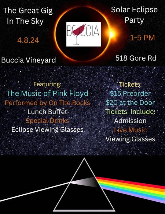 The Great Gig In The Sky- Solar Eclipse Party @ Buccia