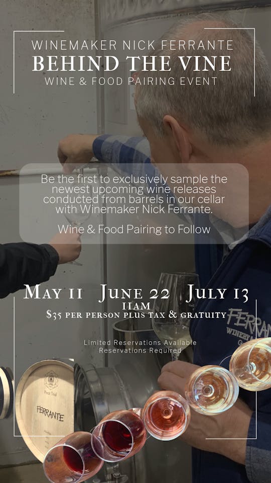 Behind the Vine Wine & Food Pairing @ Ferrante Winery 5/11